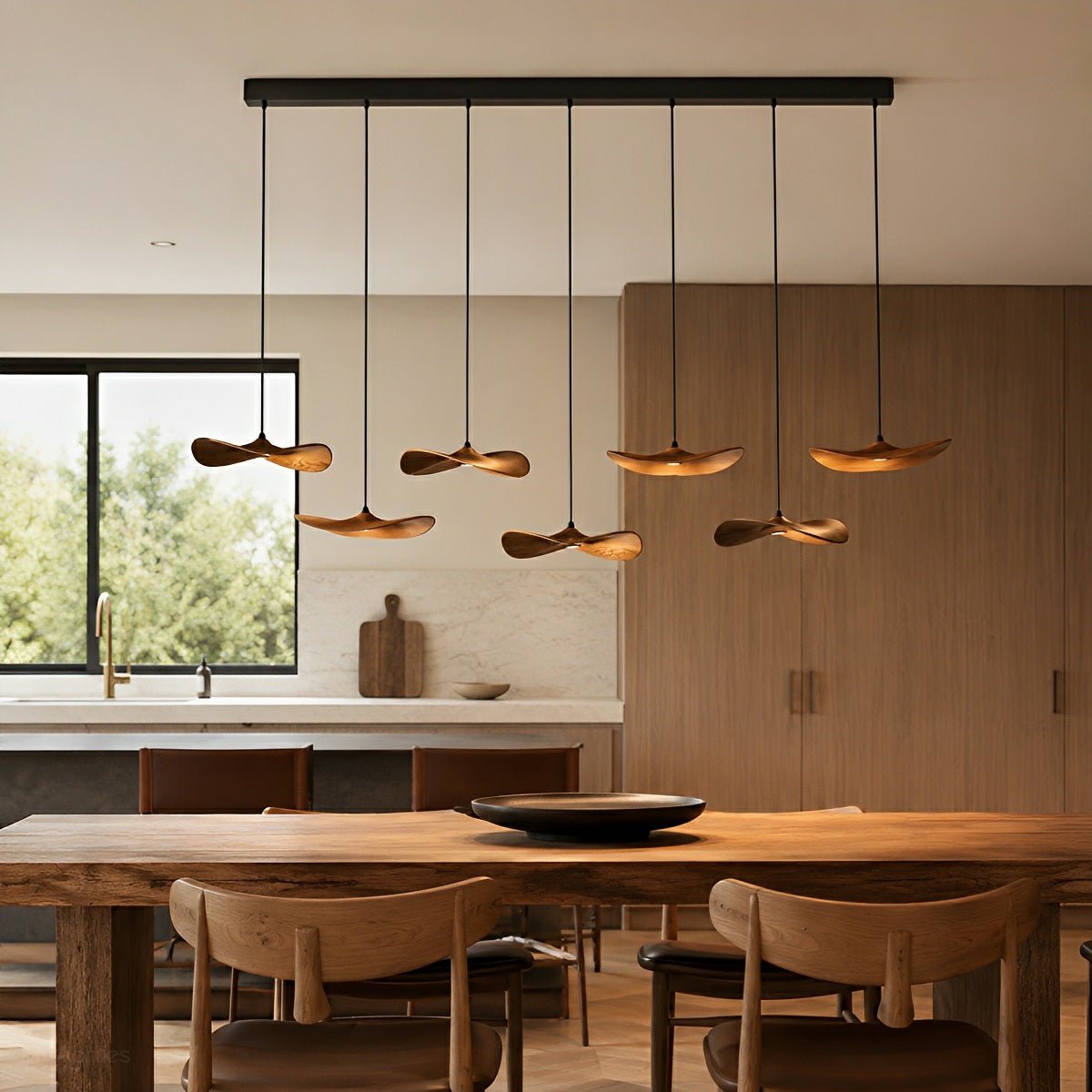 Modern Wood Natural Style Lotus Leaf LED Pendant Light