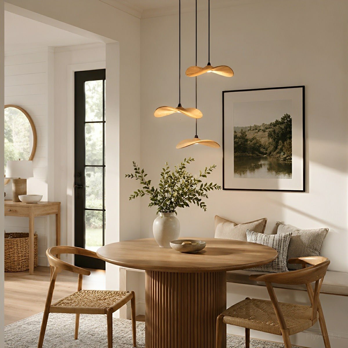 Modern Wood Natural Style Lotus Leaf LED Pendant Light