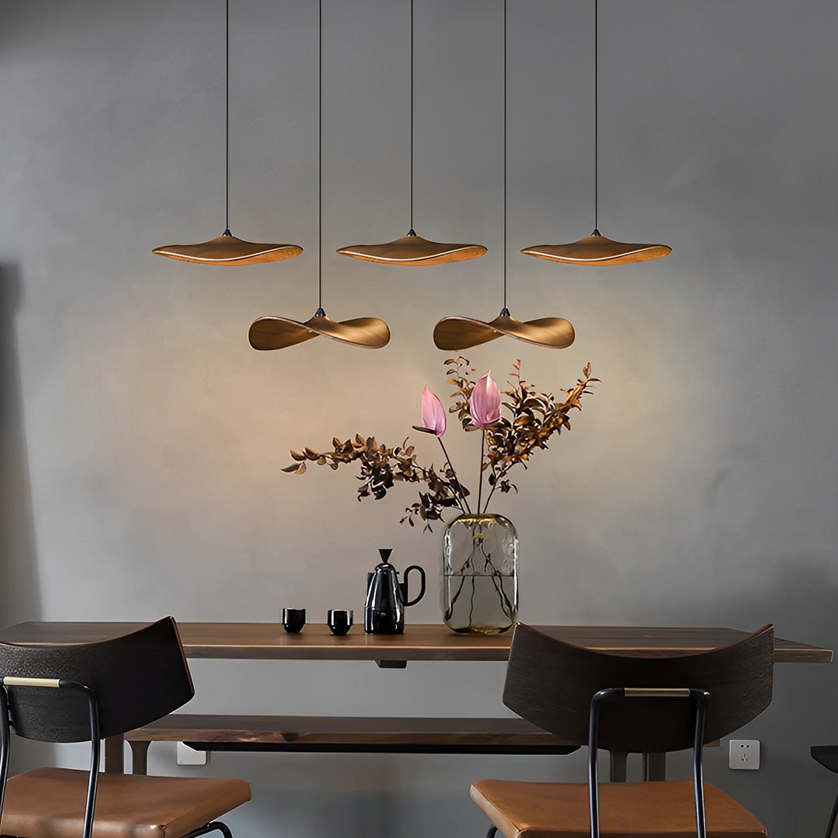 Modern Wood Natural Style Lotus Leaf LED Pendant Light - Flare Shack