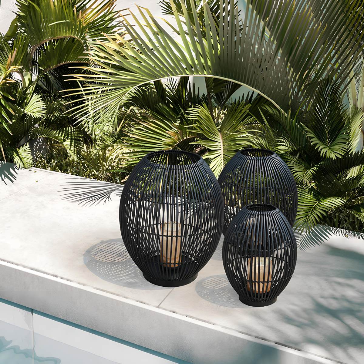Outdoor Black Handmade LED Candle Lantern Floor Lamp