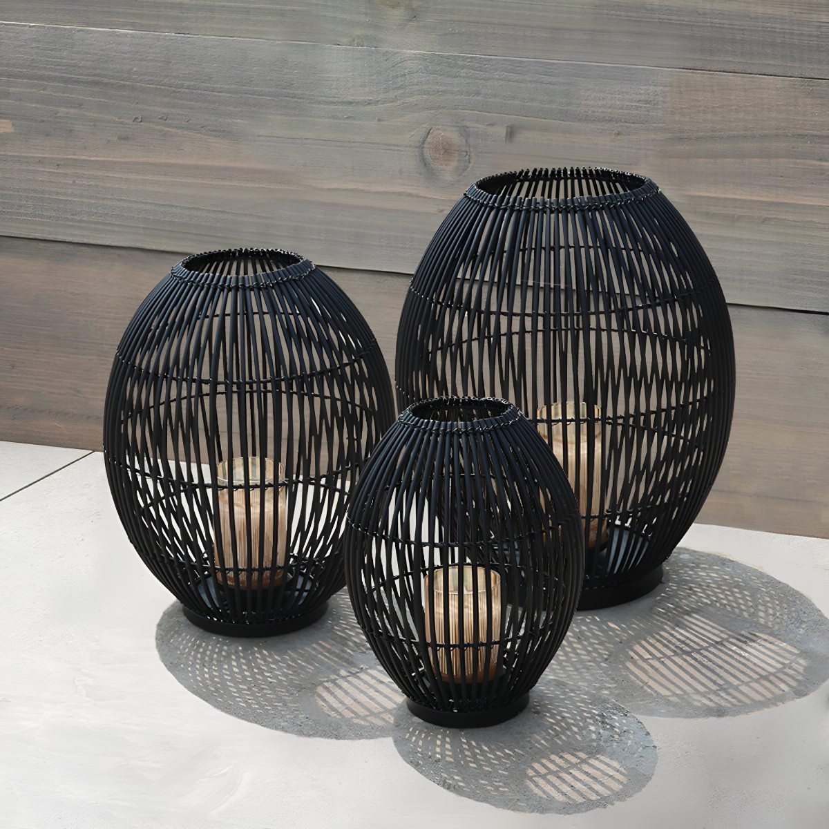 Outdoor Black Handmade LED Candle Lantern Floor Lamp