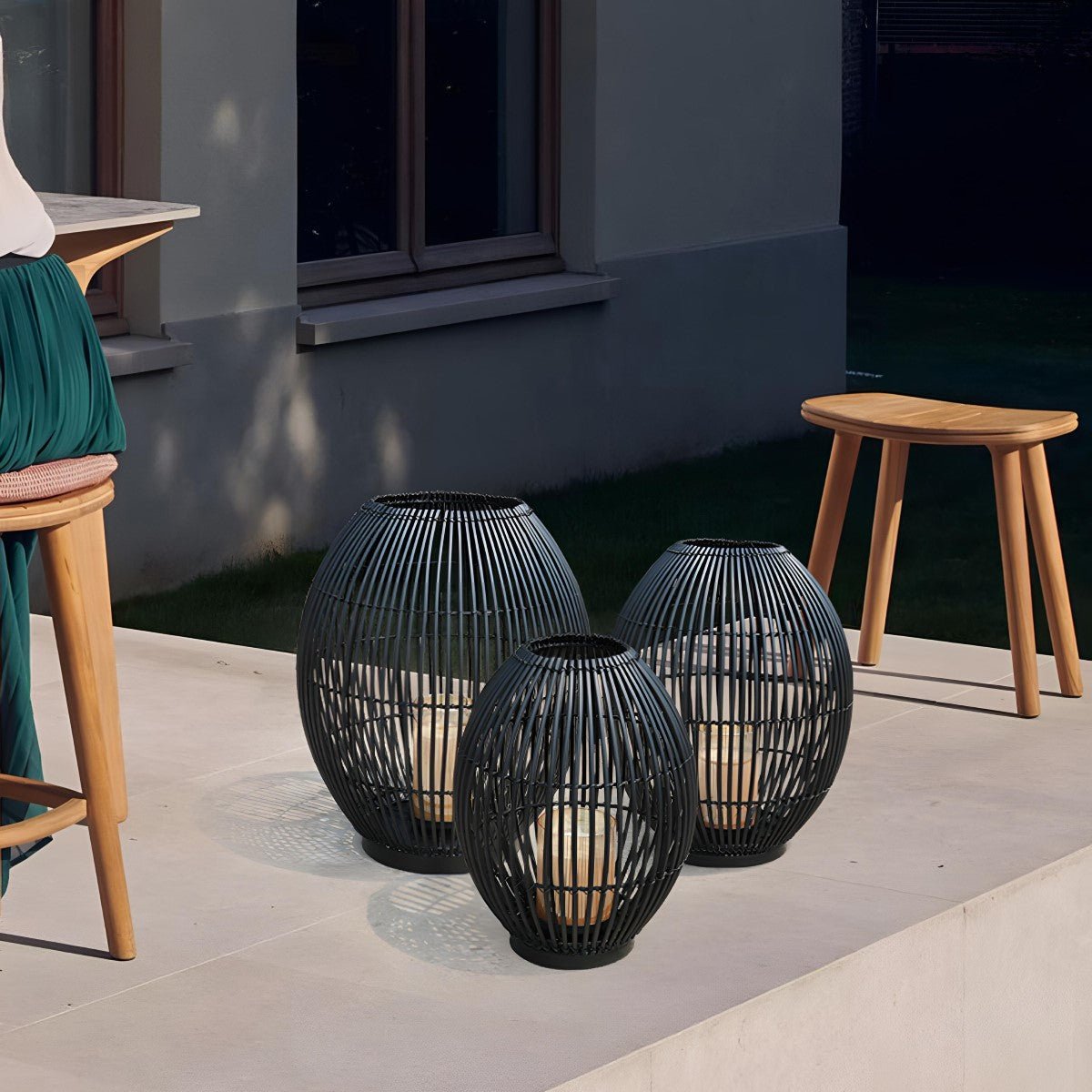 Outdoor Black Handmade LED Candle Lantern Floor Lamp