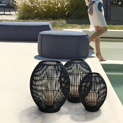 Outdoor Black Handwoven LED Candle Lantern Floor Lamp - Flare Shack