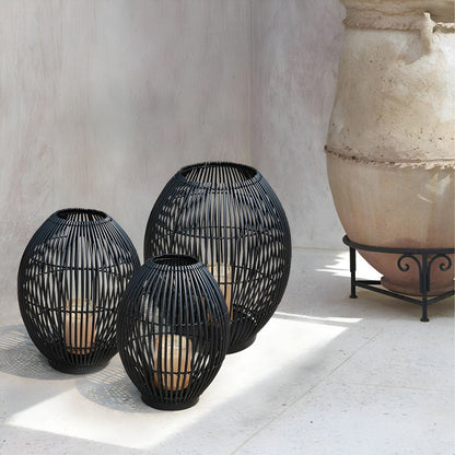 Outdoor Black Handwoven LED Candle Lantern Floor Lamp - Flare Shack