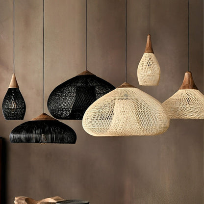 Oval-shaped Handmade Rattan Pendant Light – Boho Woven Hanging Lamp