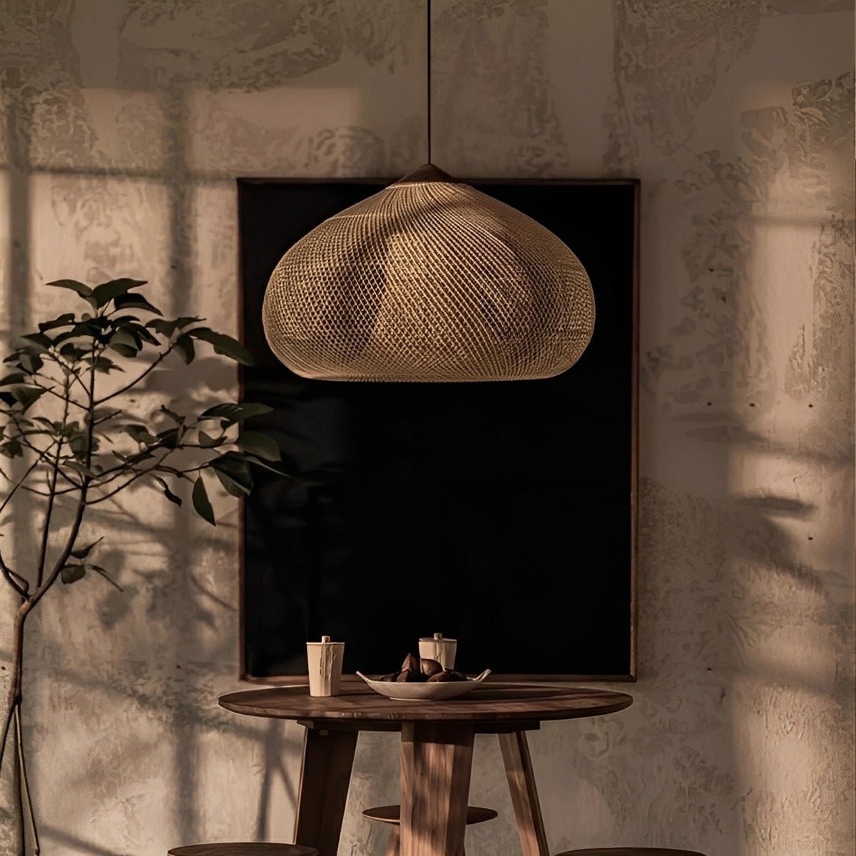 Oval - shaped Handmade Rattan Pendant Light – Boho Woven Hanging Lamp - Flare Shack