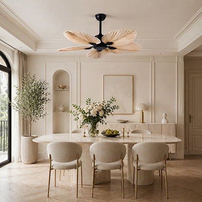Palm Leaf Ceiling Fan with Silent DC Motor Frequency Conversion Remote Control For Bedroom