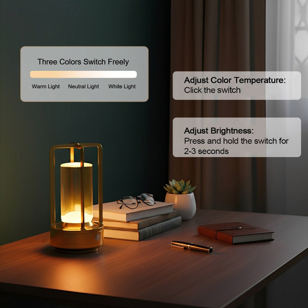 Portable Lantern Cordless Table Lamp Rechargeable Touch Dimming Night Lights