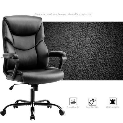 PU Leather Office Chair with Armrest,Lumbar Support, Strong Metal Base