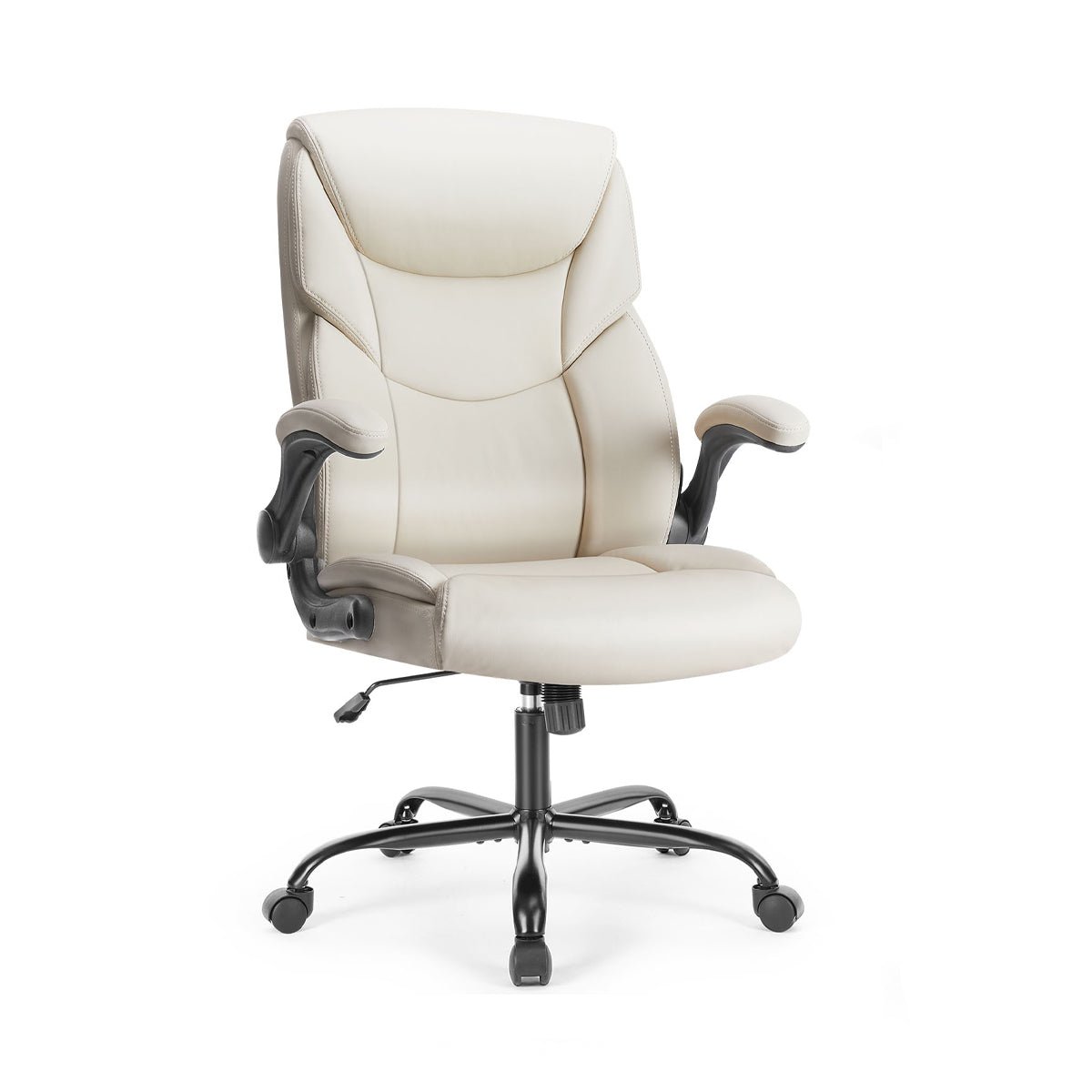 PU Leather Office Chair with Armrest,Lumbar Support, Strong Metal Base - Flare Shack