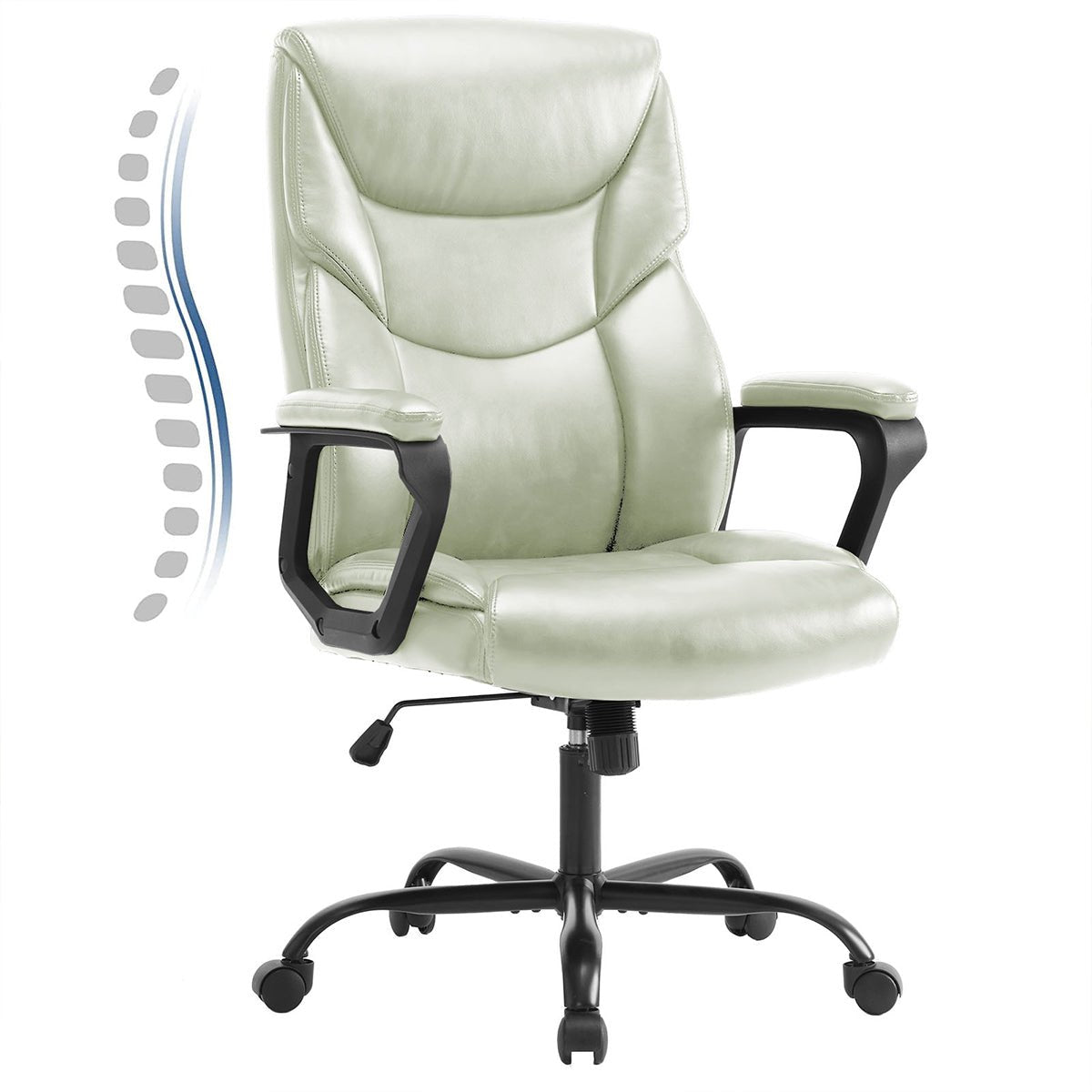 PU Leather Office Chair with Armrest,Lumbar Support, Strong Metal Base - Flare Shack