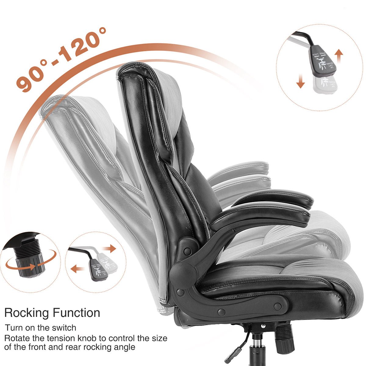 PU Leather Office Chair with Armrest,Lumbar Support, Strong Metal Base