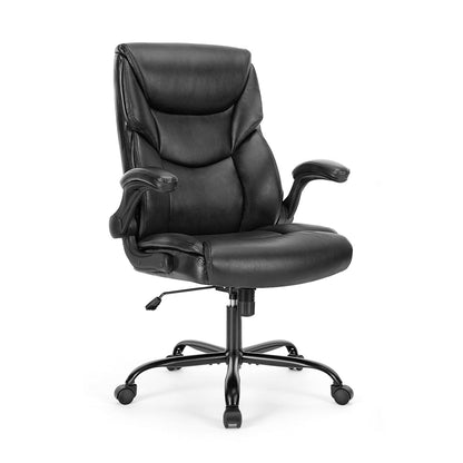 PU Leather Office Chair with Armrest,Lumbar Support, Strong Metal Base - Flare Shack