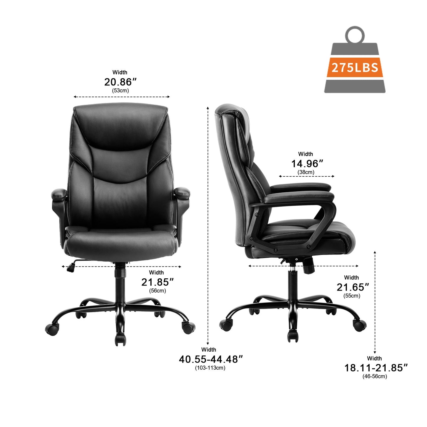 PU Leather Office Chair with Armrest,Lumbar Support, Strong Metal Base