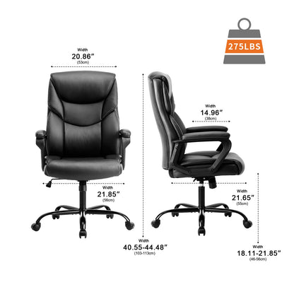 PU Leather Office Chair with Armrest,Lumbar Support, Strong Metal Base