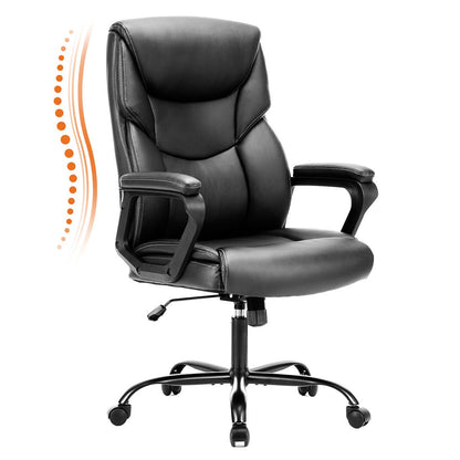 PU Leather Office Chair with Armrest,Lumbar Support, Strong Metal Base