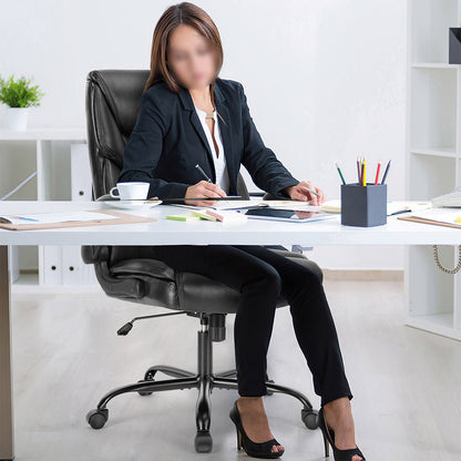 PU Leather Office Chair with Armrest,Lumbar Support, Strong Metal Base
