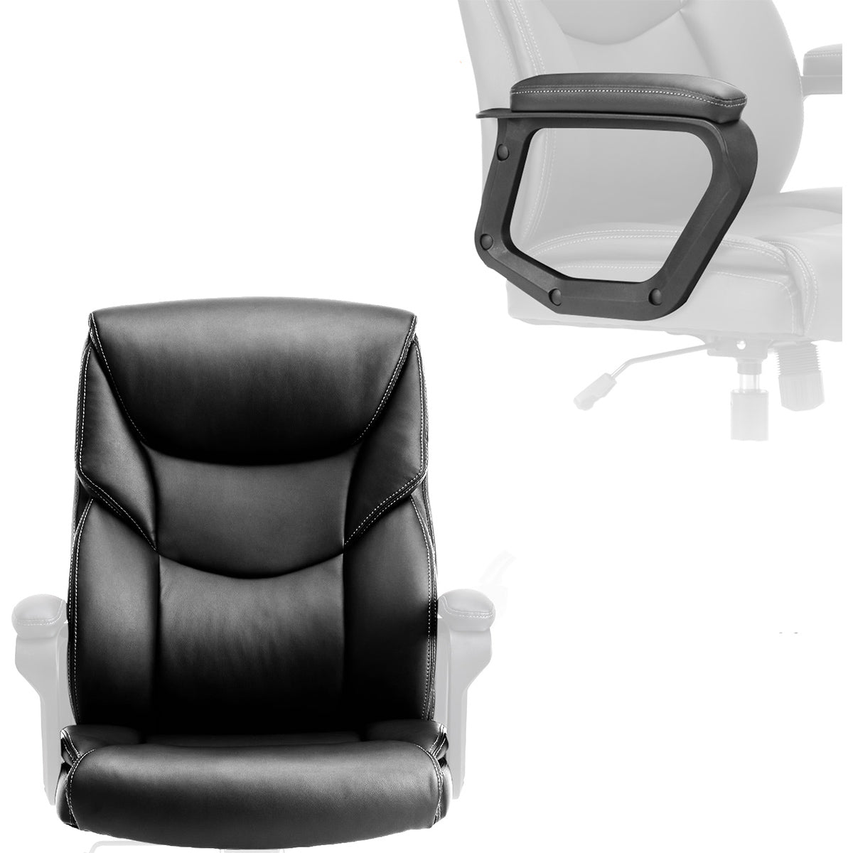 PU Leather Office Chair with Armrest,Lumbar Support, Strong Metal Base