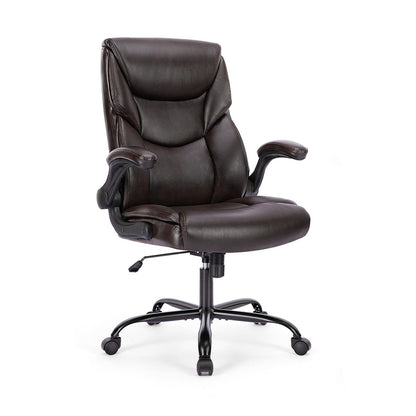 PU Leather Office Chair with Armrest,Lumbar Support, Strong Metal Base - Flare Shack