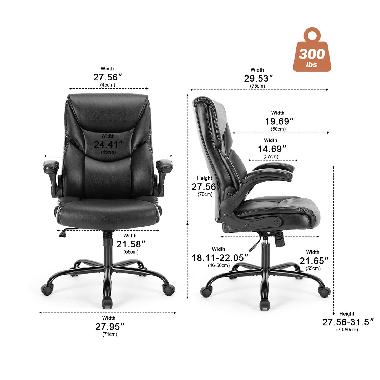 PU Leather Office Chair with Armrest,Lumbar Support, Strong Metal Base