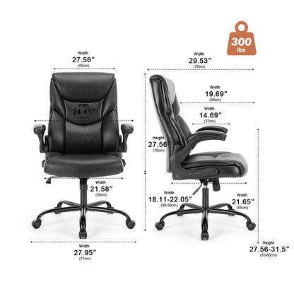 PU Leather Office Chair with Armrest,Lumbar Support, Strong Metal Base