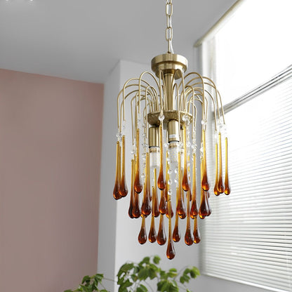 Retro Gold Linear Teardrop Crystal Chandeliers - Flare Shack