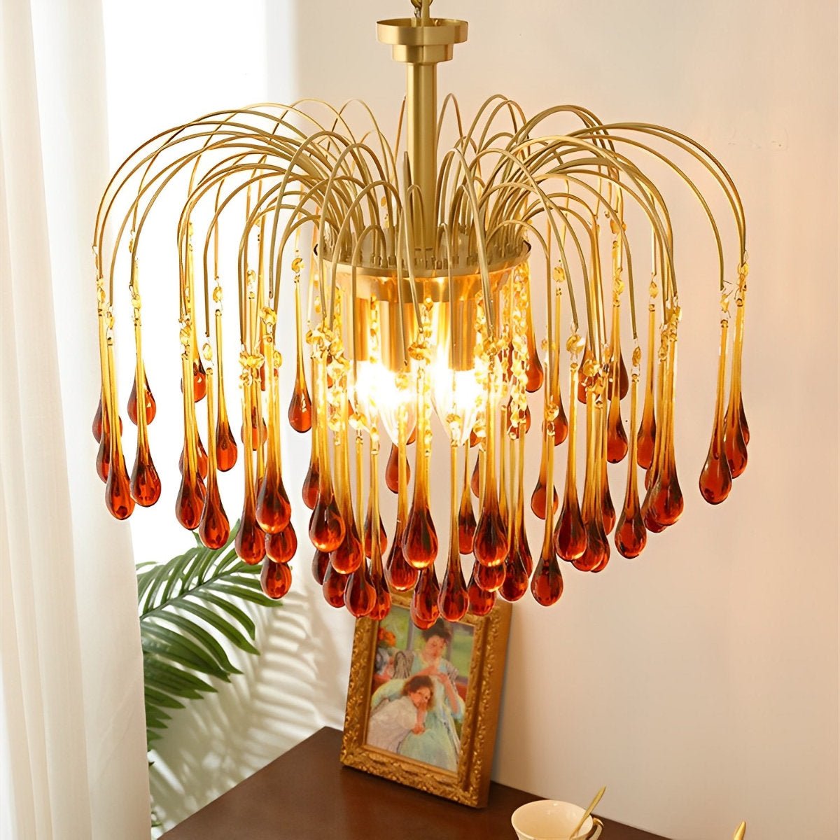 Retro Gold Linear Teardrop Crystal Chandeliers - Flare Shack