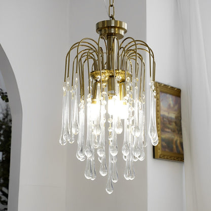Retro Gold Linear Teardrop Crystal Chandeliers - Flare Shack