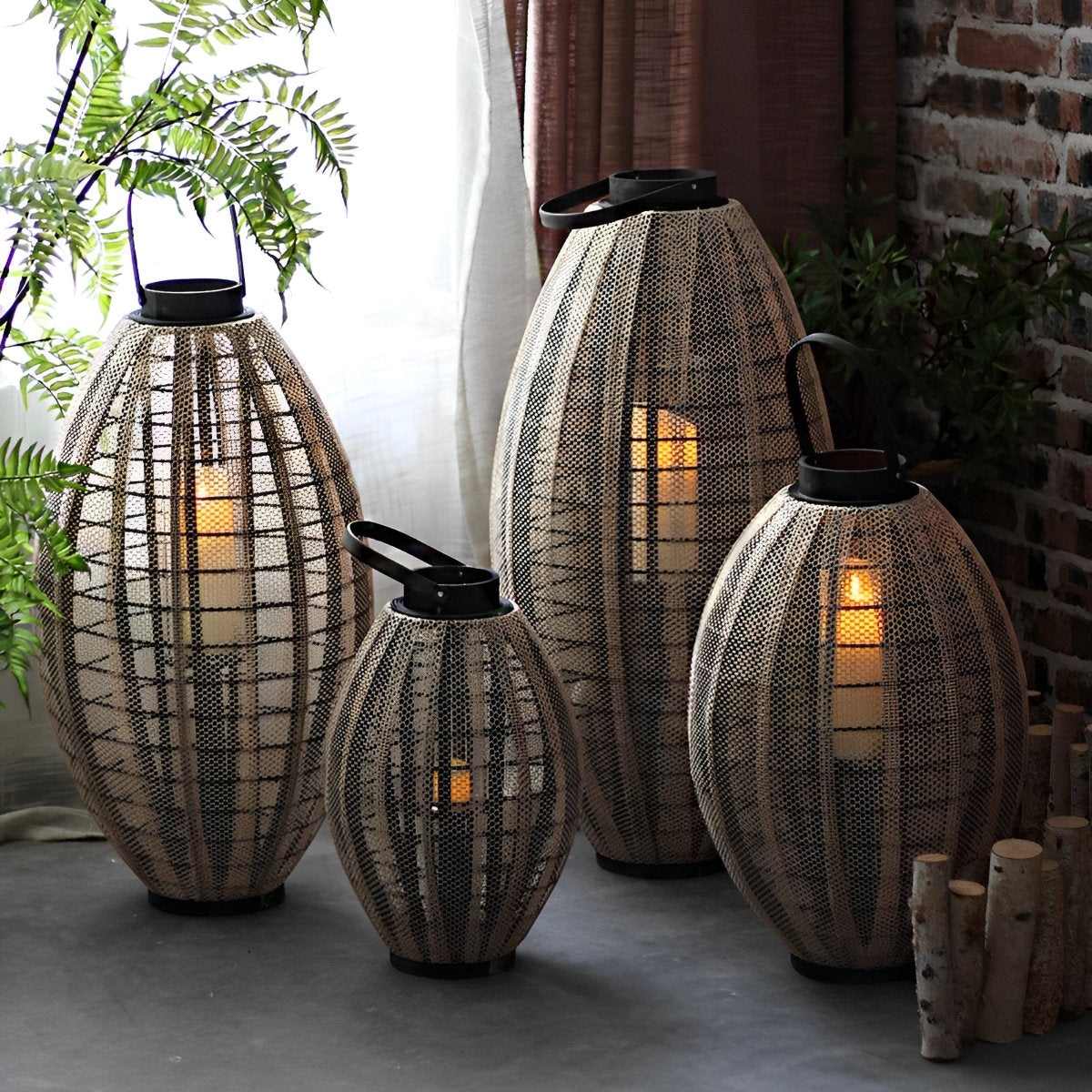 Retro Oval Cage LED Candle Floor Lamp Lantern - Flare Shack