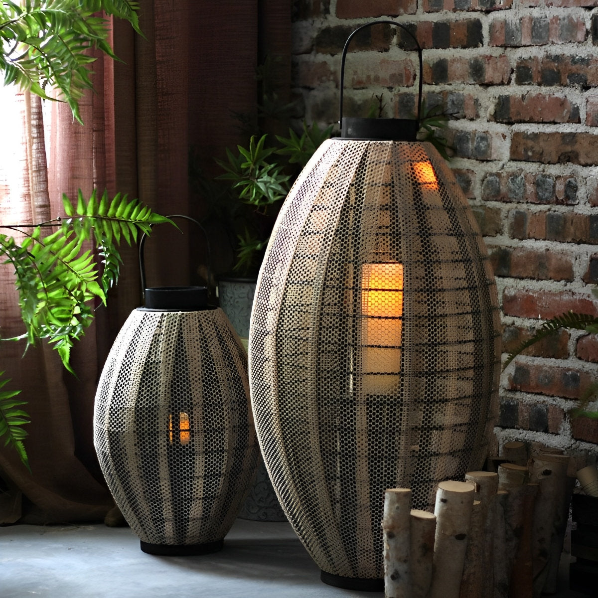Retro Oval Cage LED Candle Floor Lamp Lantern - Flare Shack