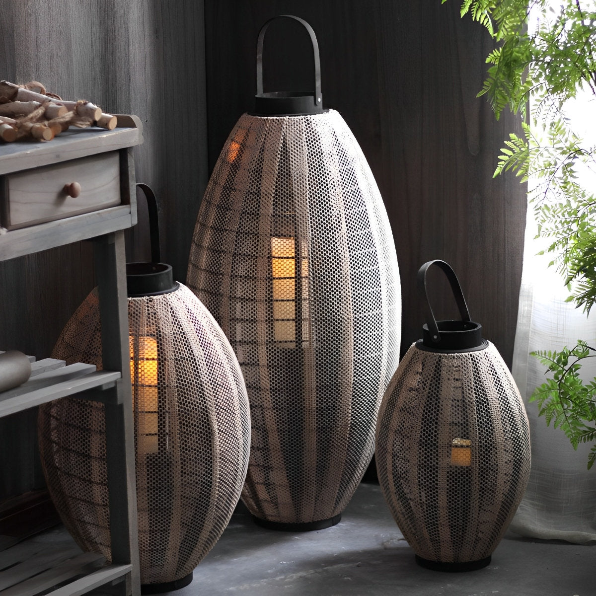 Retro Oval Cage LED Candle Floor Lamp Lantern - Flare Shack