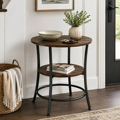 Round Side Table with Storage Shelf 2-Tier Nightstand