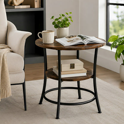 Round Side Table with Storage Shelf 2-Tier Nightstand