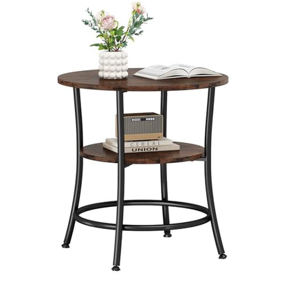Round Side Table with Storage Shelf 2-Tier Nightstand