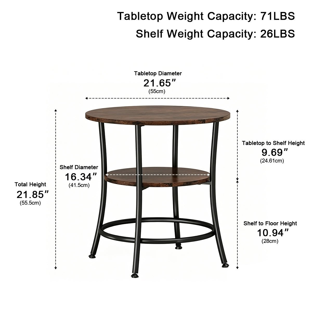 Round Side Table with Storage Shelf 2-Tier Nightstand