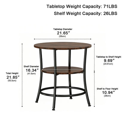 Round Side Table with Storage Shelf 2-Tier Nightstand