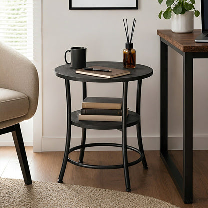 Round Side Table with Storage Shelf 2-Tier Nightstand