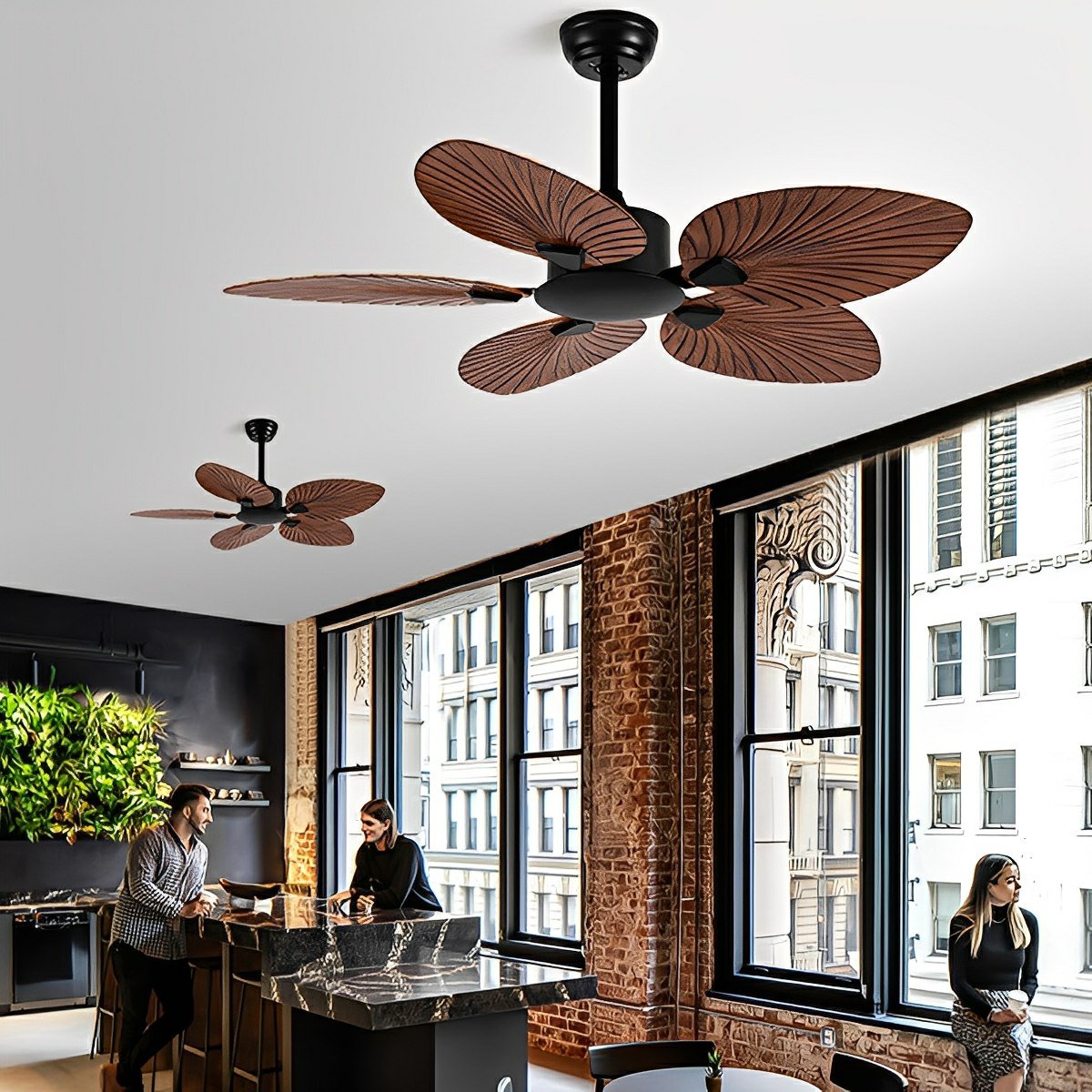 Rustic Coastal Leaf-shaped Modern DC Motor Reverse Ceiling Fan