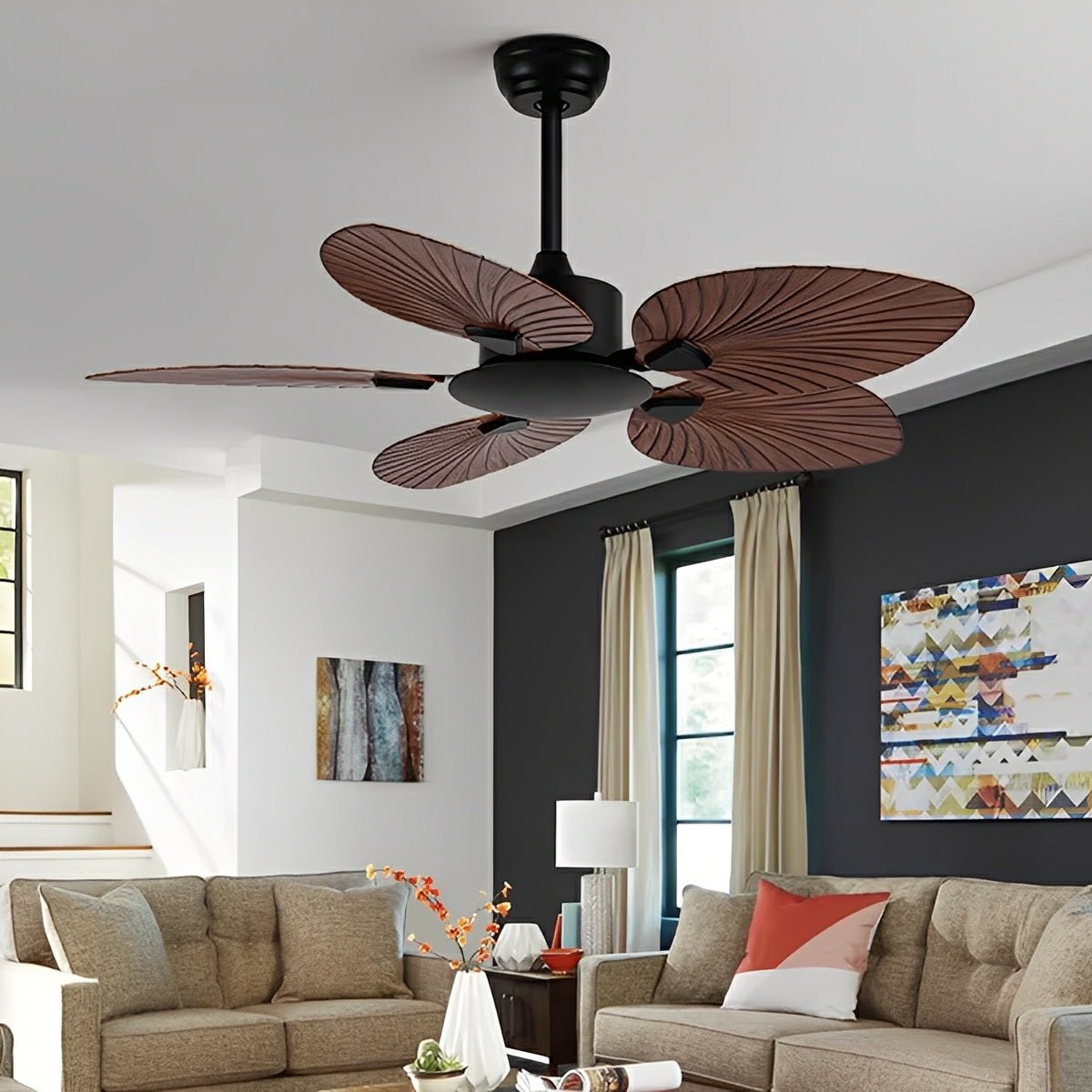 Rustic Coastal Leaf - shaped Modern DC Motor Reverse Ceiling Fan - Flare Shack