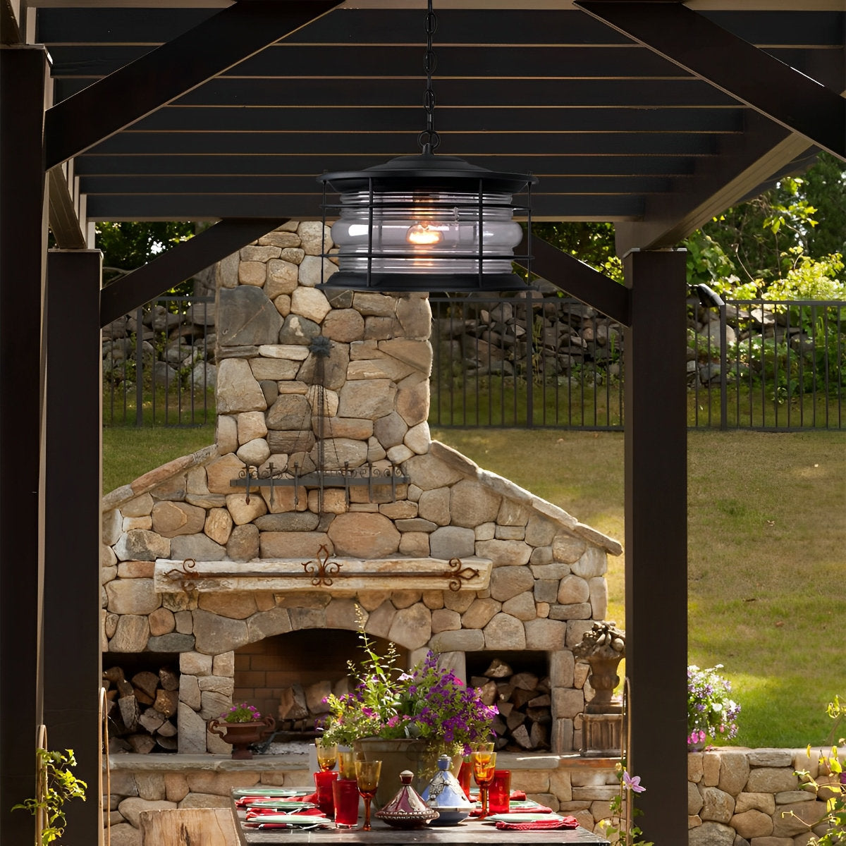 Rustic Modern Super Bright Black Outdoor Pendant Lights Lantern