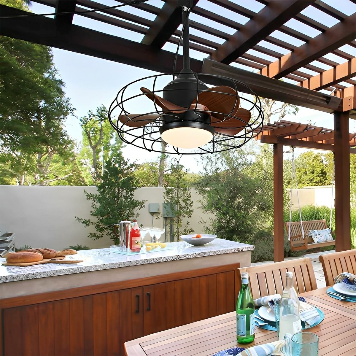 Rustic Round Outdoor DC Motor Reverse Ceiling Fan Light 19.69" - Flare Shack