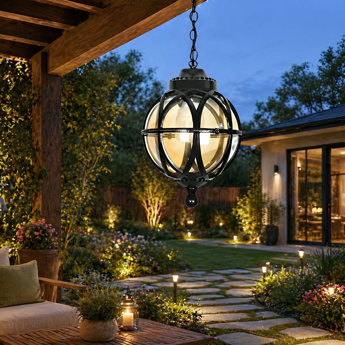 Rustic Waterproof Globe Outdoor Light Pendant Light Hanging Lantern - Flare Shack
