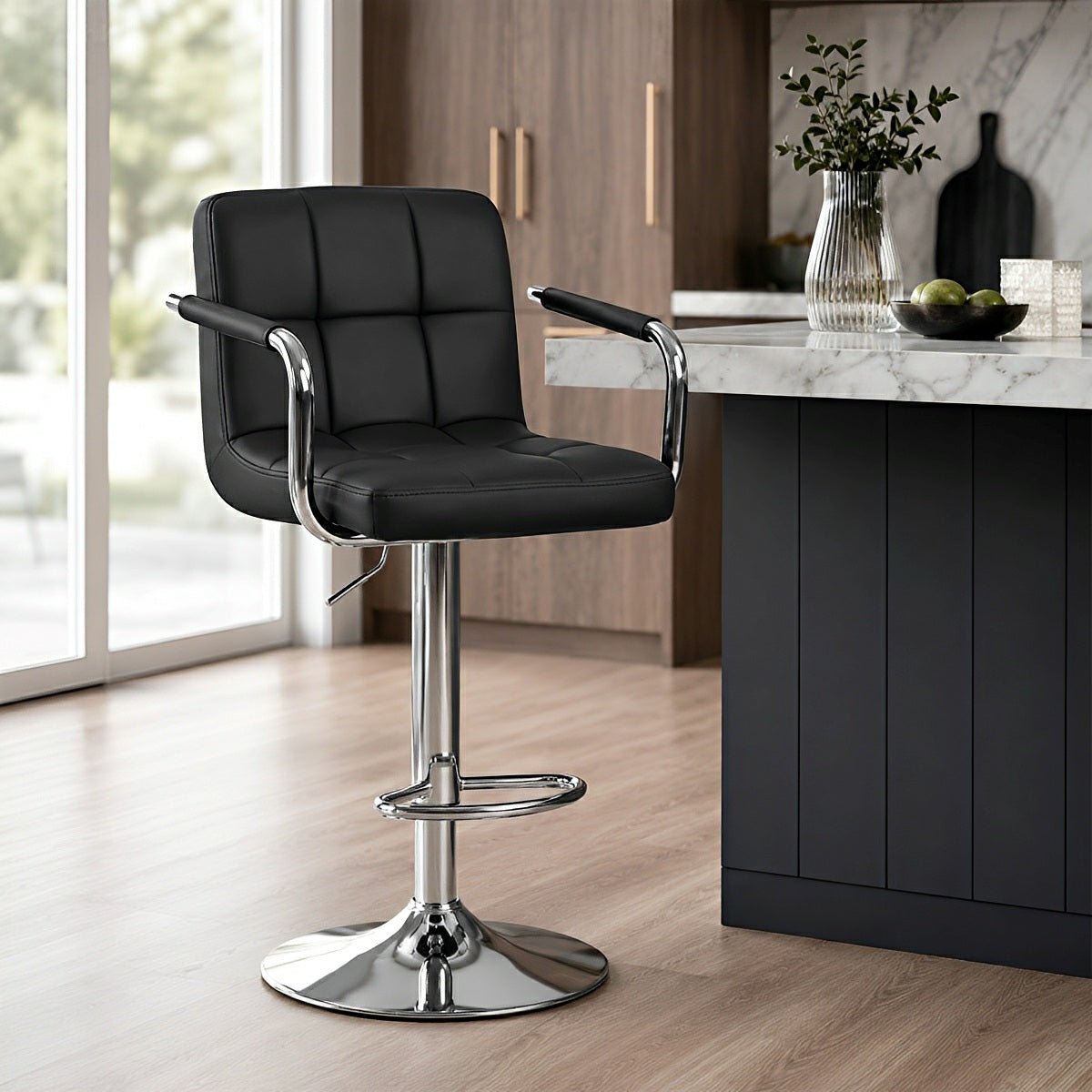Set of 2 Adjustable Swivel Bar Chairs with Armrests - Flare Shack