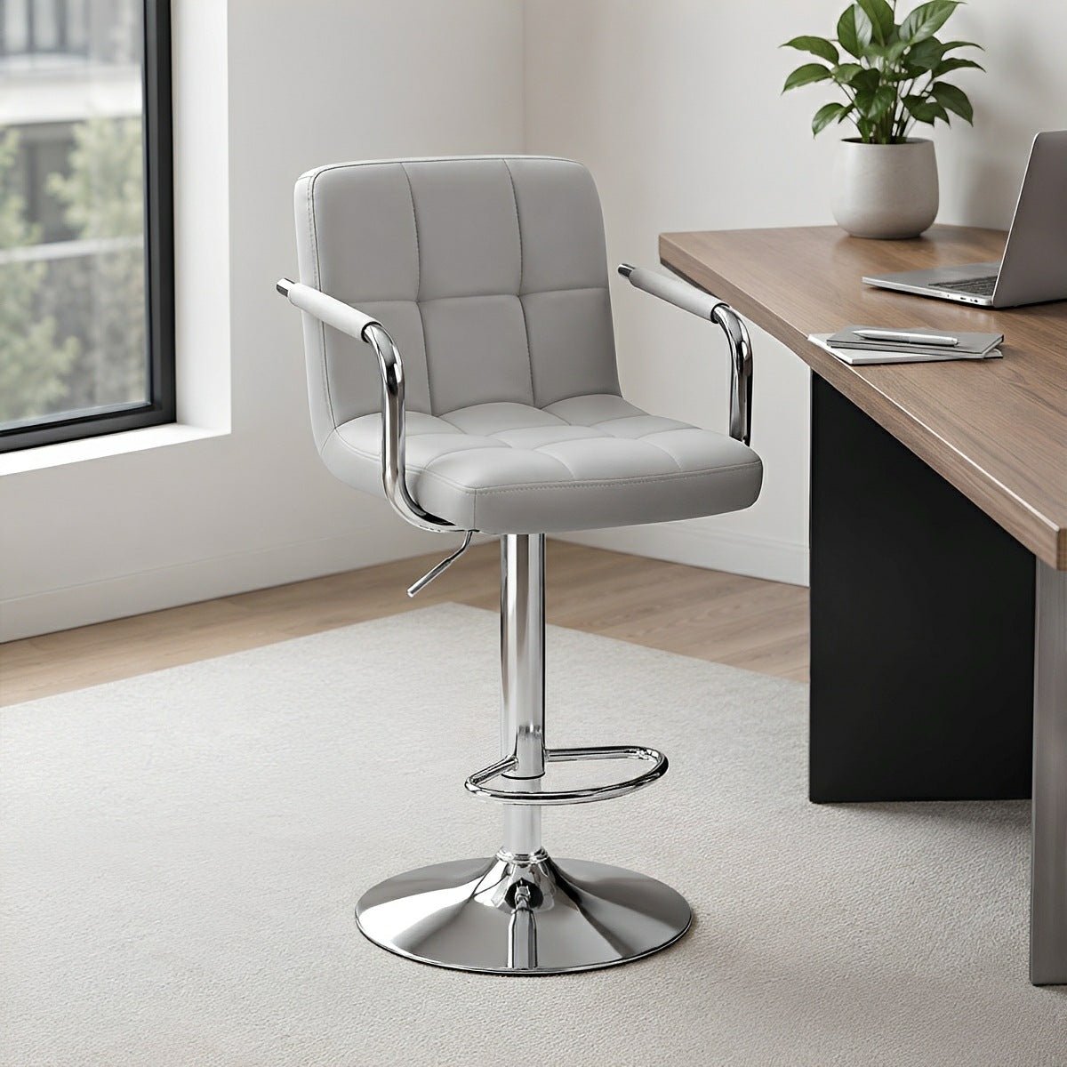 Set of 2 Adjustable Swivel Bar Chairs with Armrests