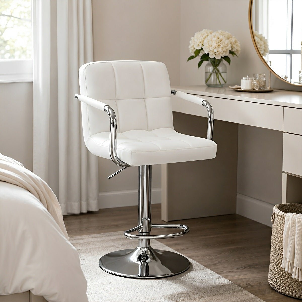 Set of 2 Adjustable Swivel Bar Chairs with Armrests