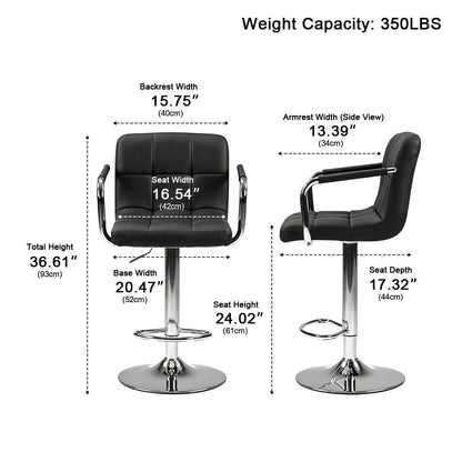 Set of 2 Adjustable Swivel Bar Chairs with Armrests