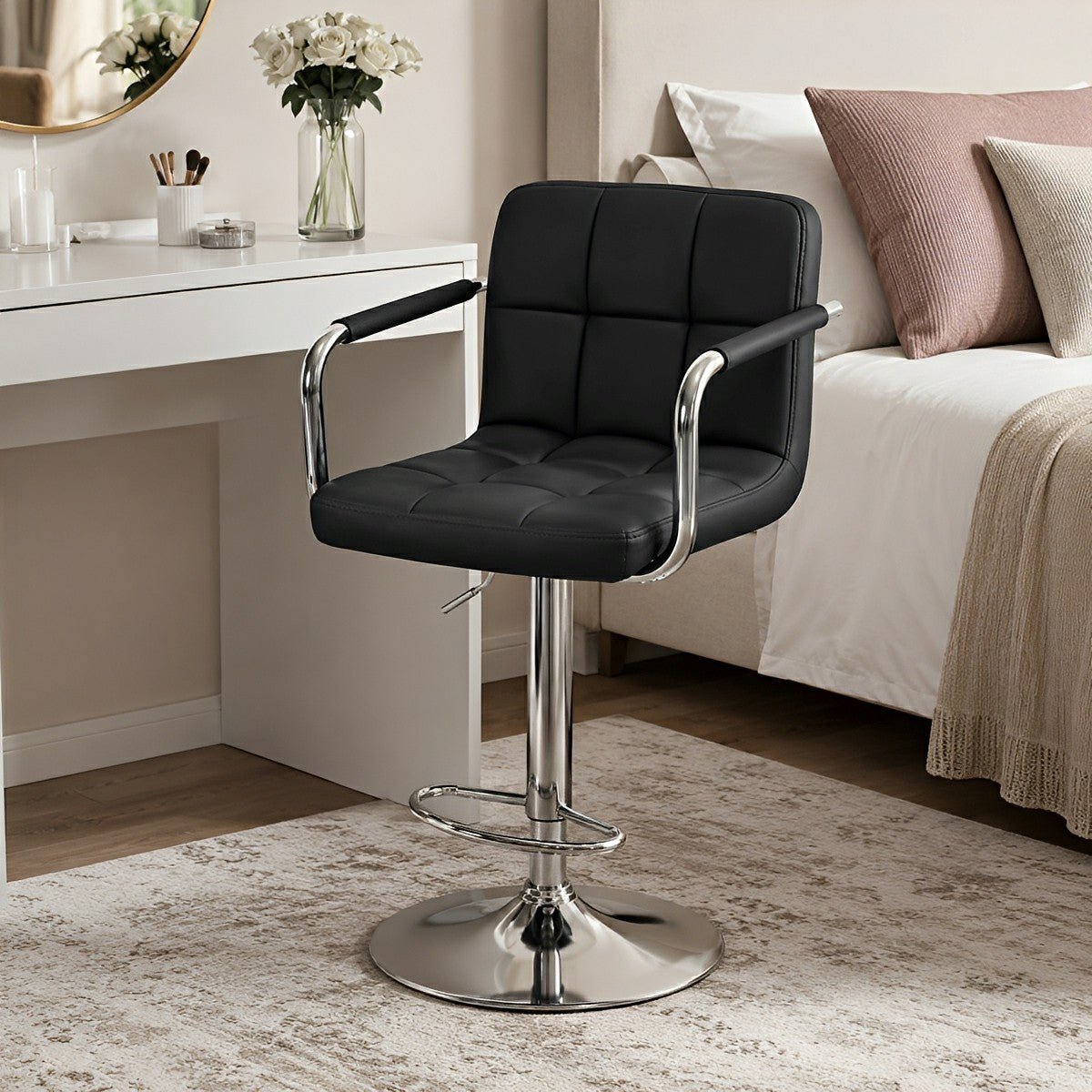 Set of 2 Adjustable Swivel Bar Chairs with Armrests