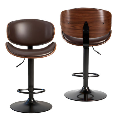 Set of 2 Adjustable Swivel Bar Stools with Backrest & Footrest