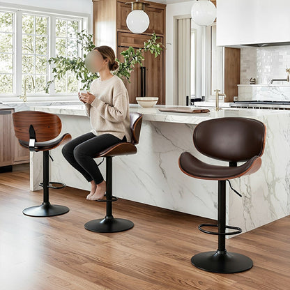 Set of 2 Adjustable Swivel Bar Stools with Backrest & Footrest