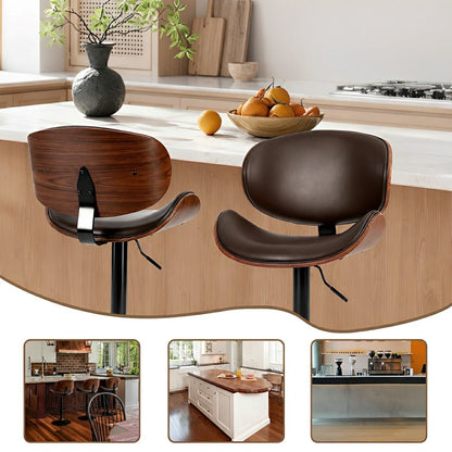 Set of 2 Adjustable Swivel Bar Stools with Backrest & Footrest